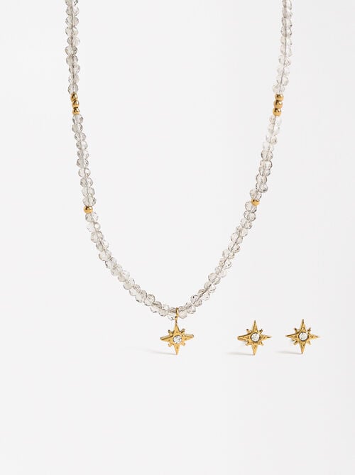 Set de collar con pendientes estrella - acero inoxidable