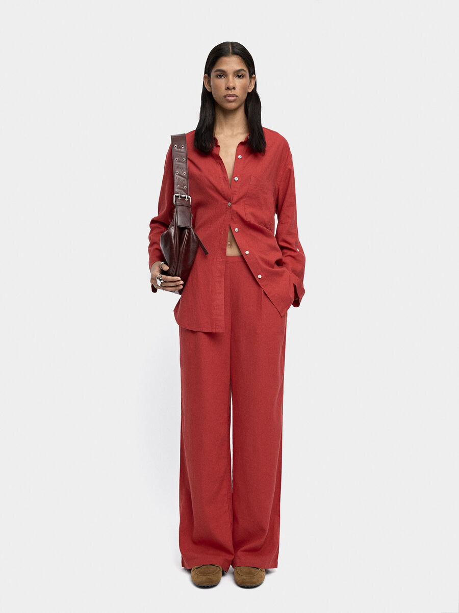 Linen-blend trousers with elastic waistband
