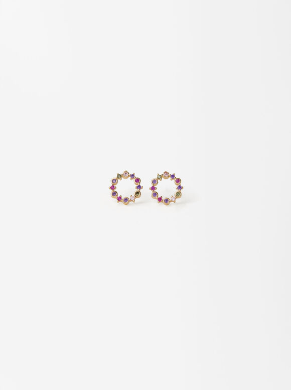 Gold-Toned Earrings With Cubic Zirconia, Multicolor, hi-res