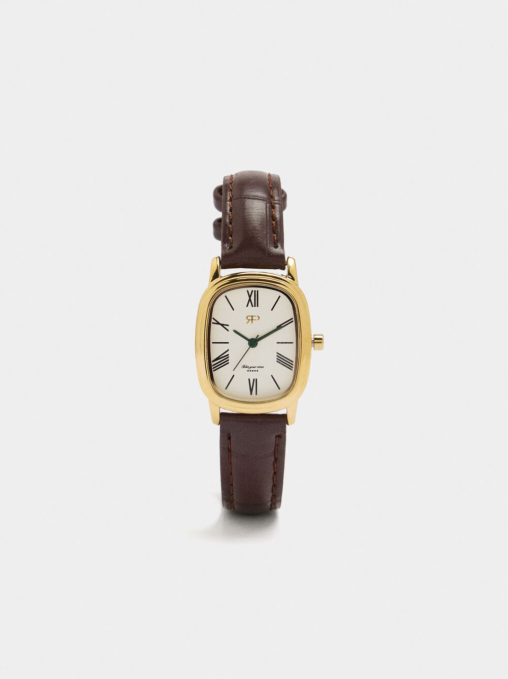 Rectangular watch with leather-effect bracelet