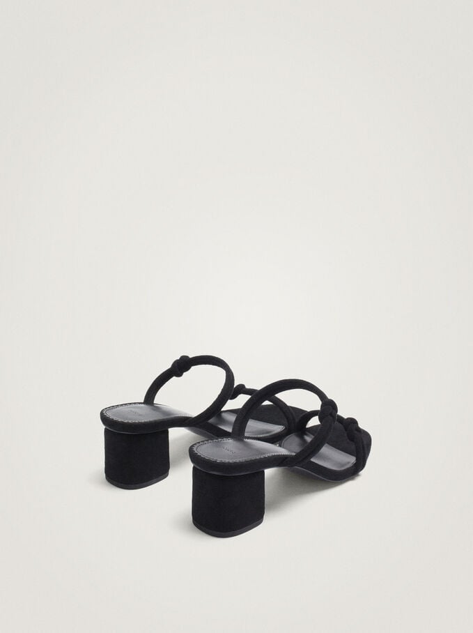 Medium-Heel Sandals With Knot, Black, hi-res