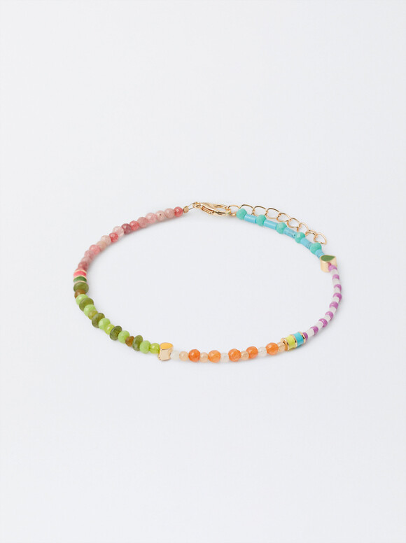 Multicoloured Anklet Bracelet With Stones, Multicolor, hi-res