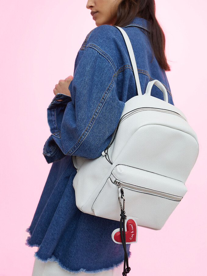 Backpack With Heart Pendant, White, hi-res