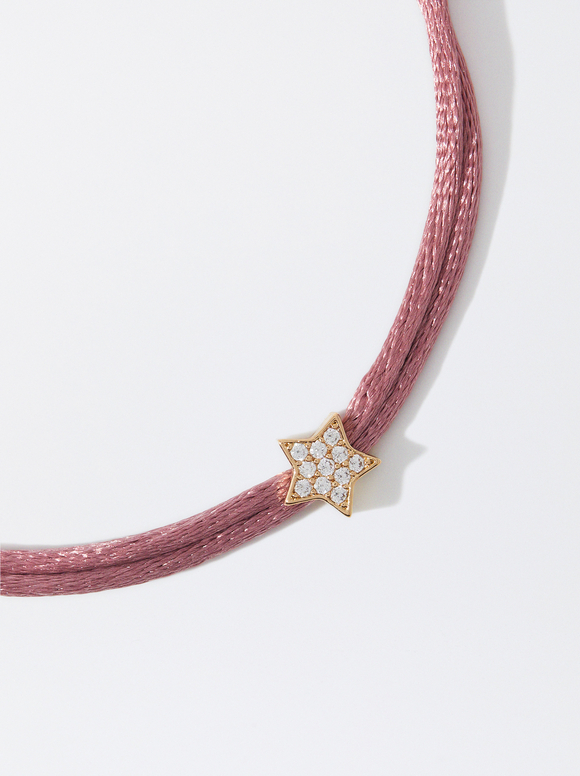 Adjustable Steel Bracelet With Charm, Pink, hi-res