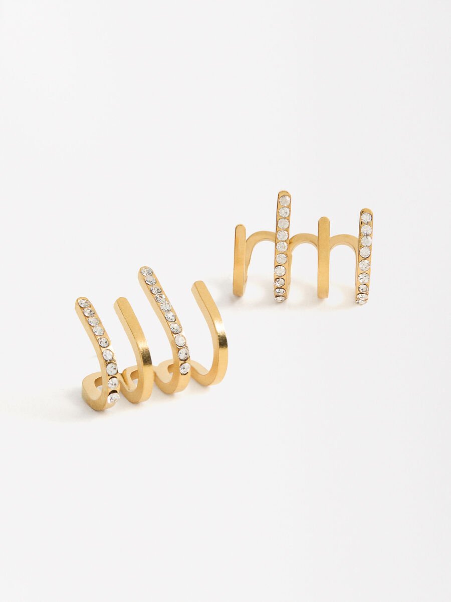 Earjack Earrings with Crystals - Stainless Steel