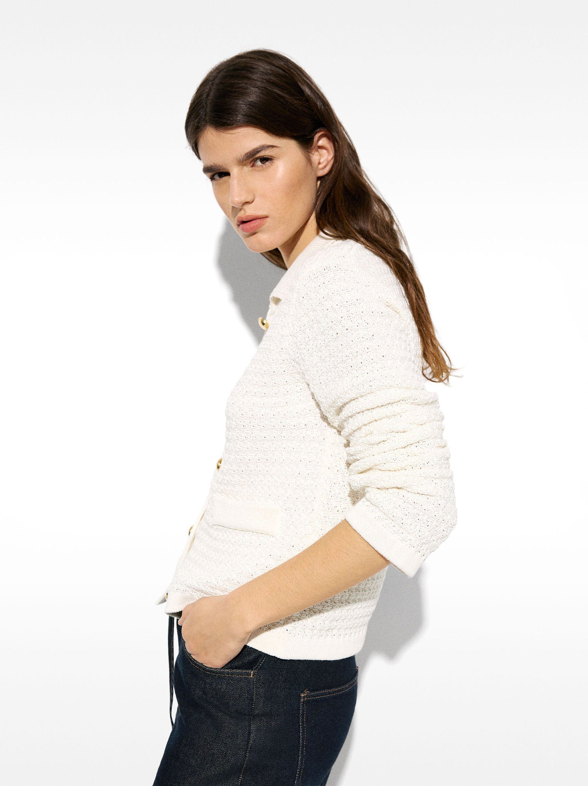 Textured knit cardigan image number 2.0