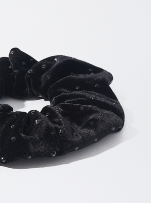 Scrunchie With Rhinestones , Black, hi-res