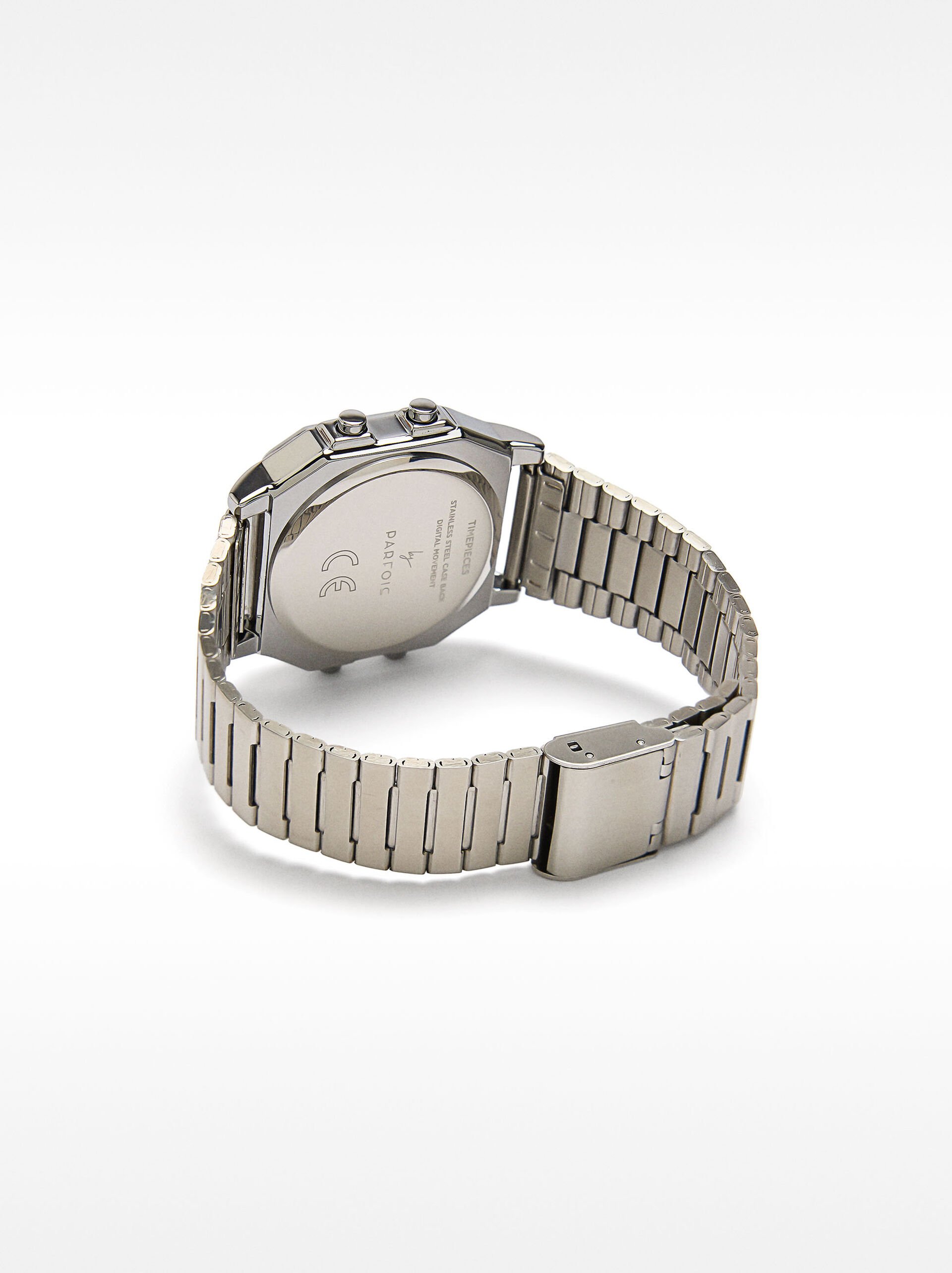 Digital watch with stainless steel bracelet image number 3.0