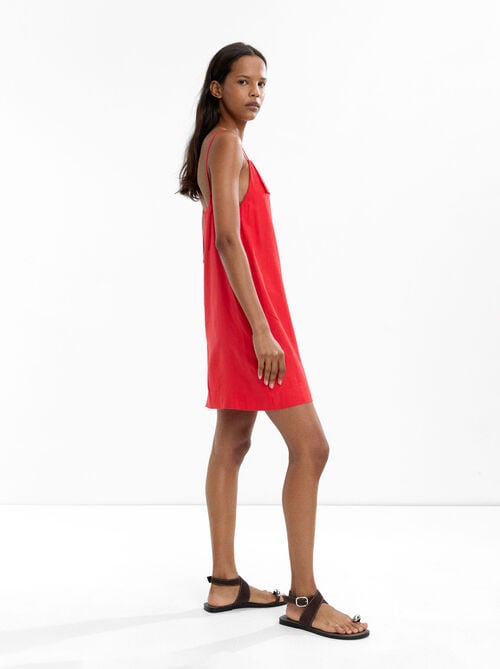 Robe courte à bretelles en mélange de lin