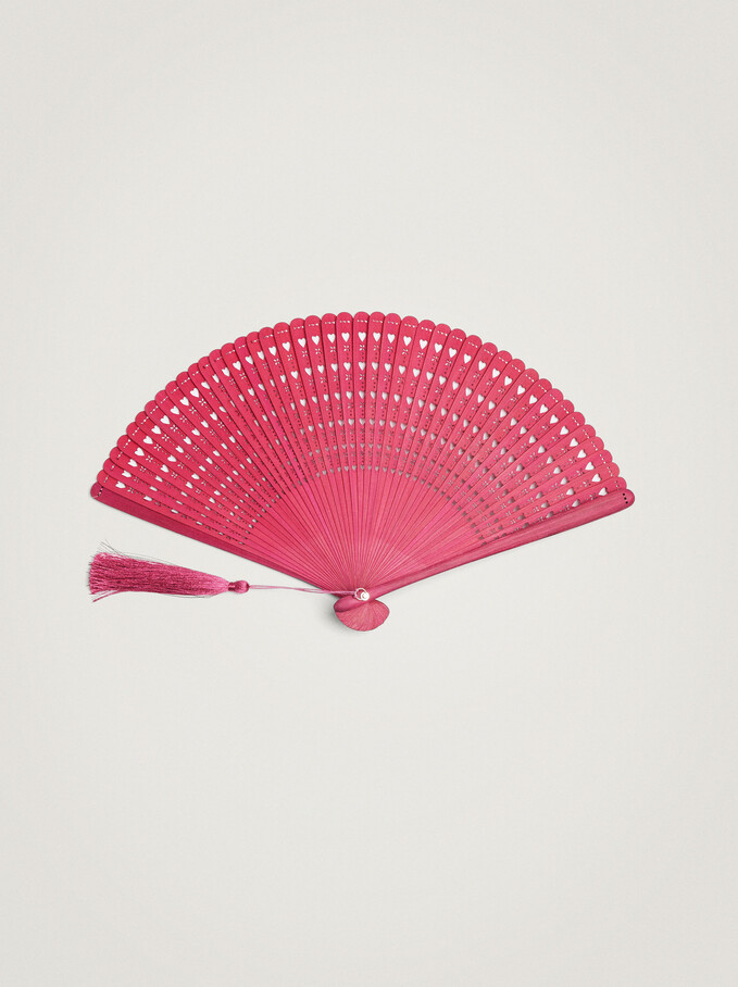 Bamboo Fan With Hearts, Pink, hi-res