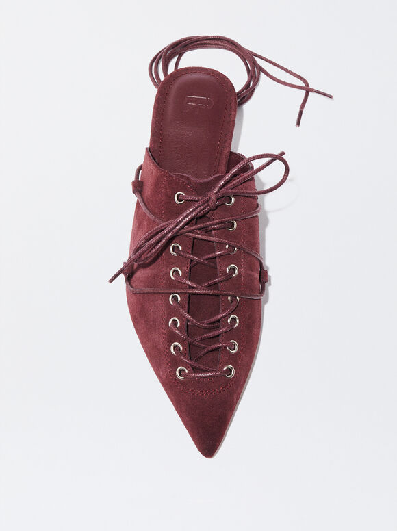 Lace-Up Leather Slingback Shoes, Bordeaux, hi-res