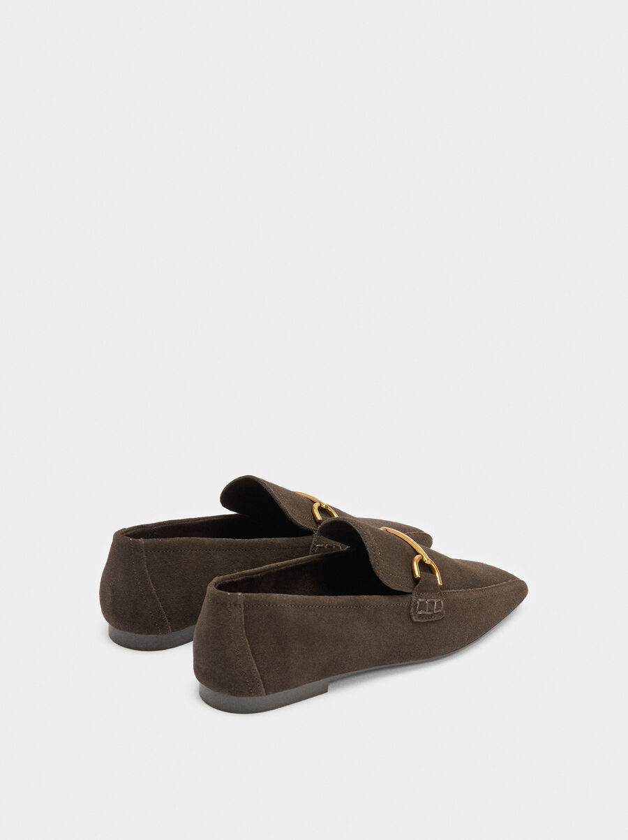 Leather moccasins with metallic detail