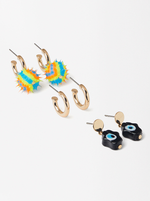 Multicolor Earrings Set, Multicolor, hi-res
