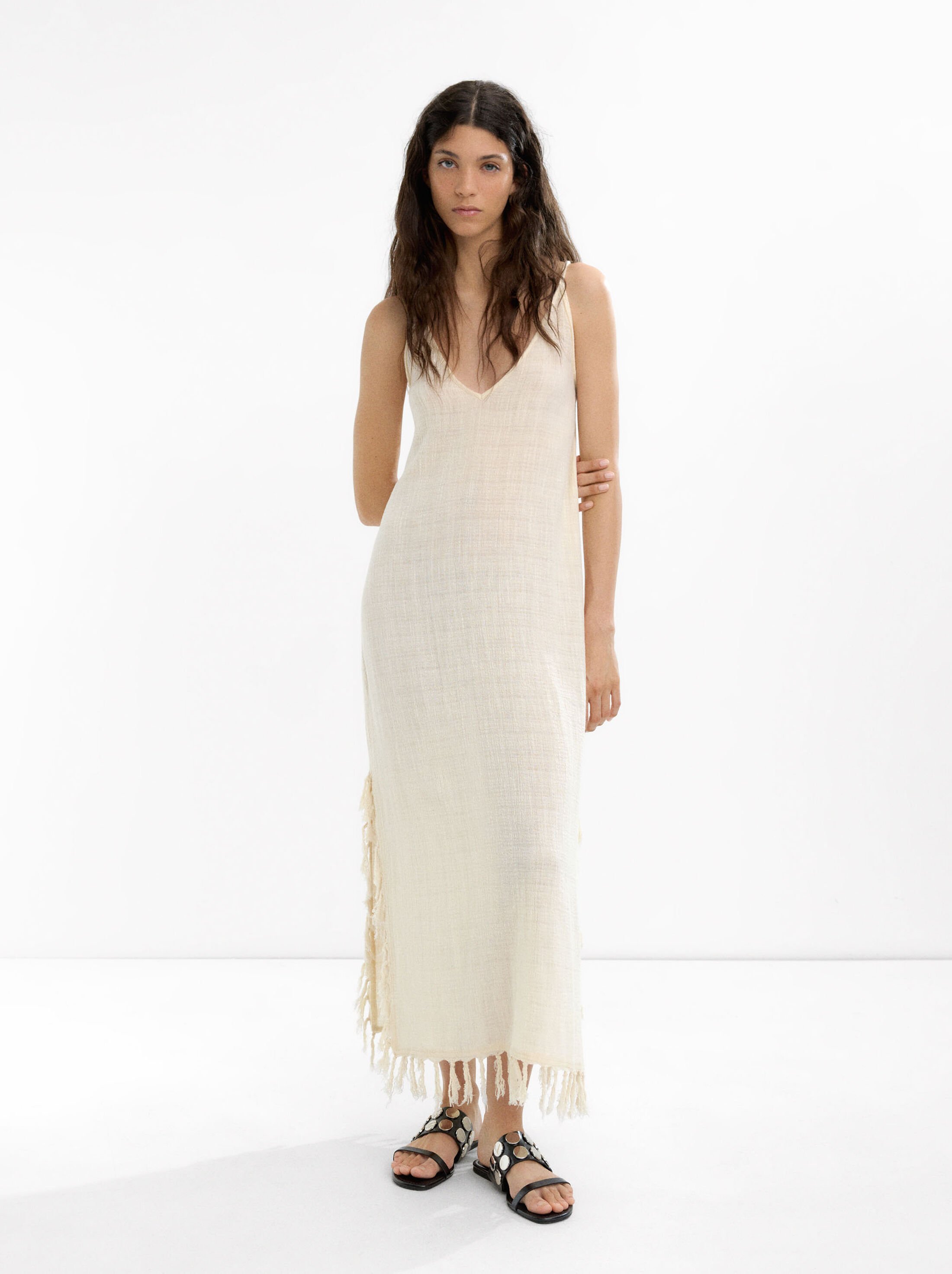 Long dress made of cotton with linen image number 3.0