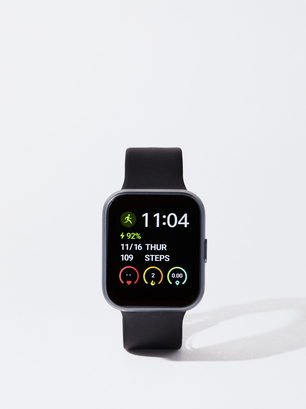 Smartwatch With Silicone Strap, Black, hi-res