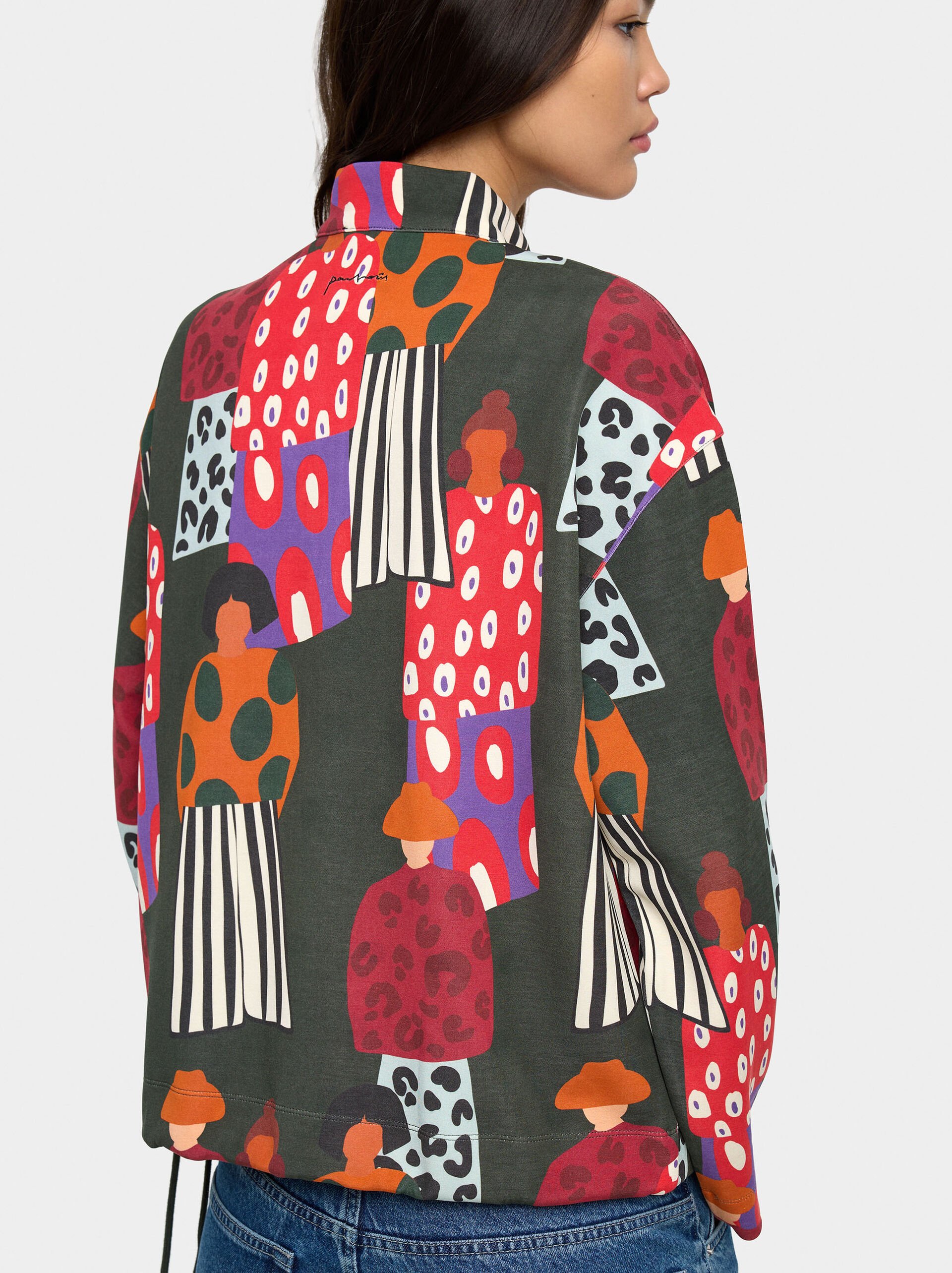 Printed sweatshirt with zipper closure image number 3.0