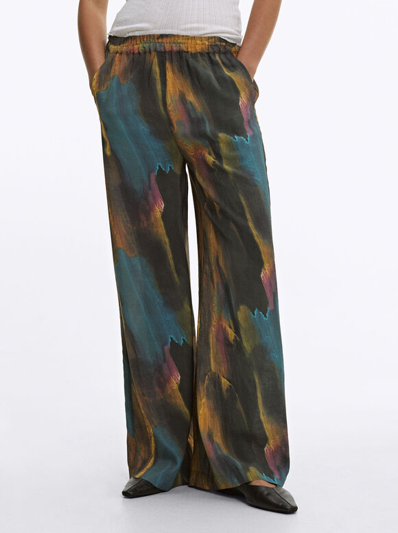Pantalon À Imprimé À Taille Élastique, Multicolore, hi-res