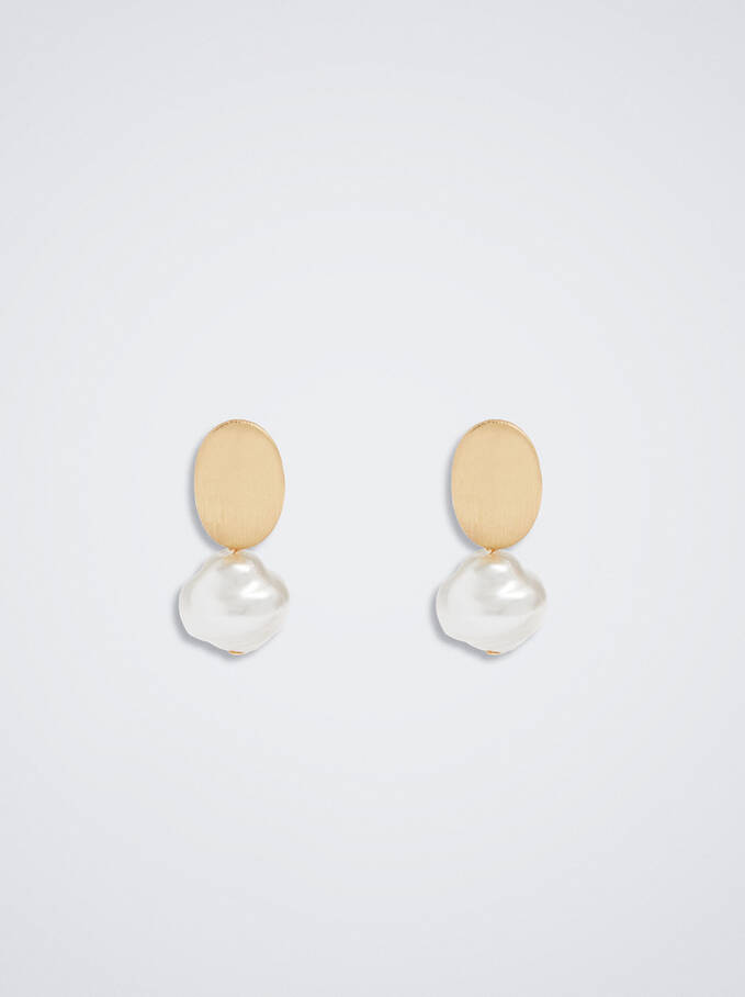 Short Beads Earrings, White, hi-res