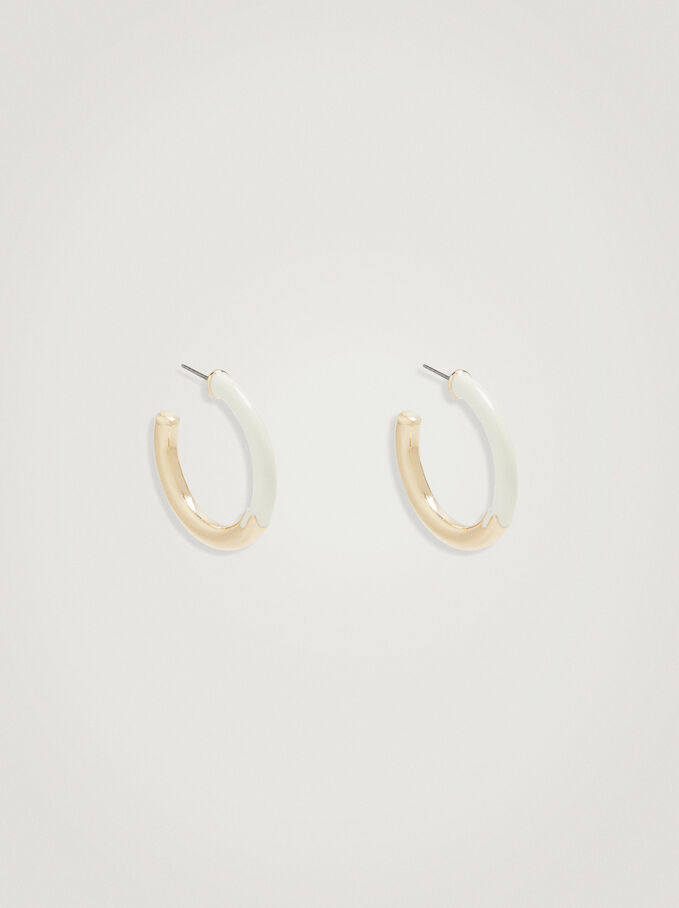 Hoop Earrings With Enamel, White, hi-res