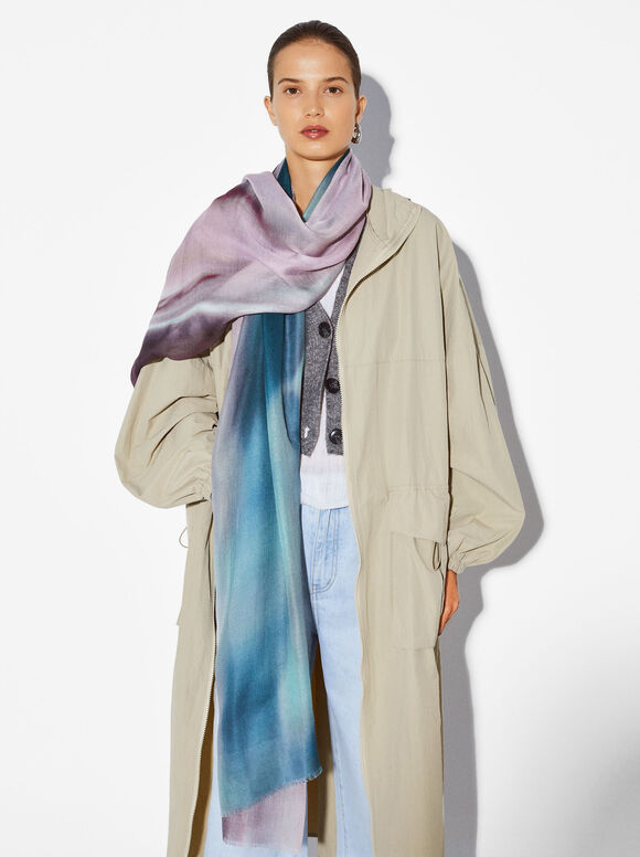 Printed Scarf, Multicolor, hi-res