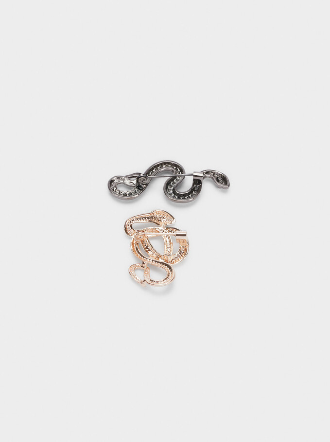 Set Of Brooches With Snakes, Multicolor, hi-res