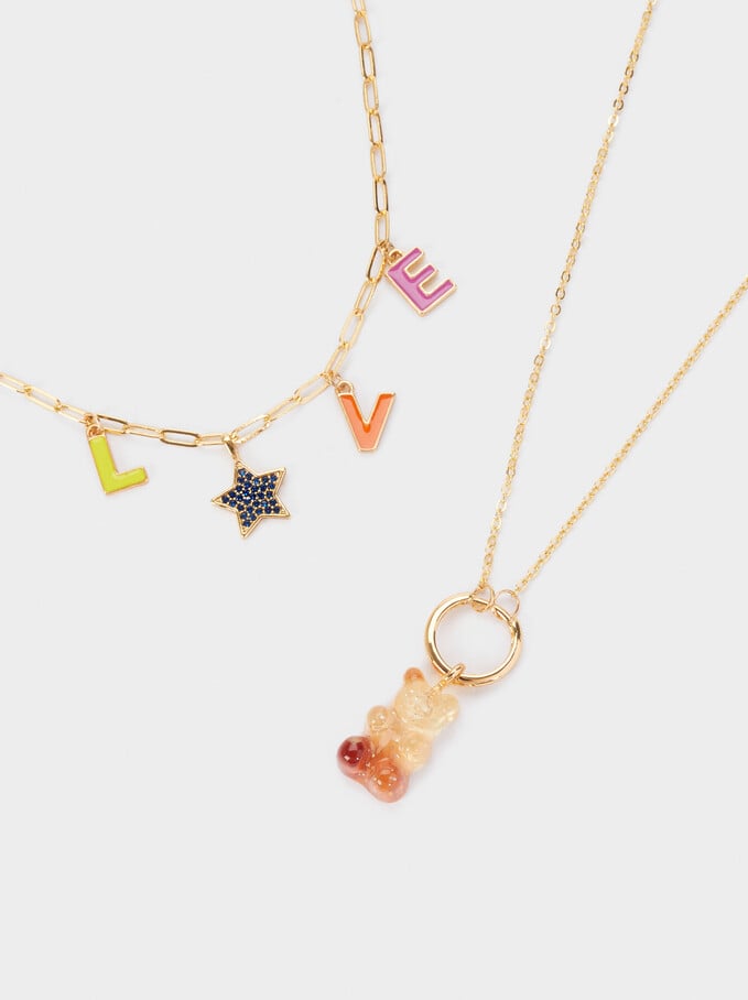 Set Of Love Necklaces With Charms, Multicolor, hi-res