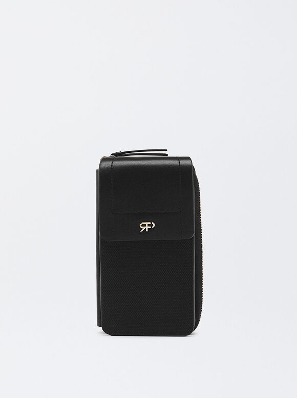 Mobile Phone Bag With Flap Closure, Black, hi-res