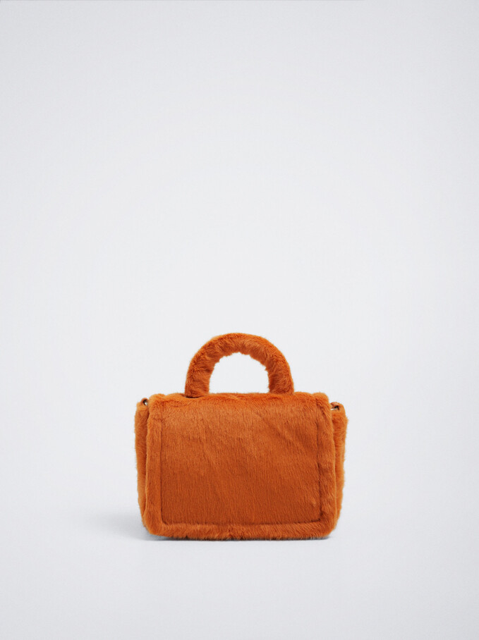 Faux Fur Bag With Chain, Orange, hi-res
