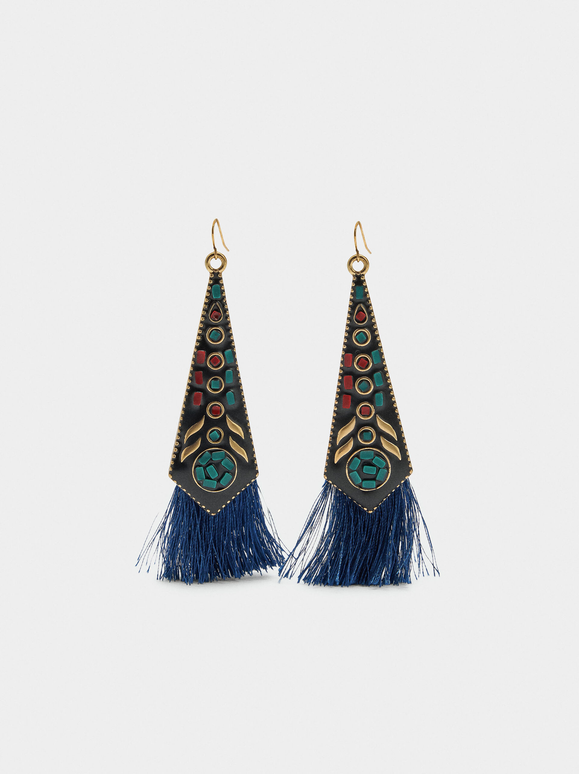 Ethnic long earrings with fringes image number 1.0