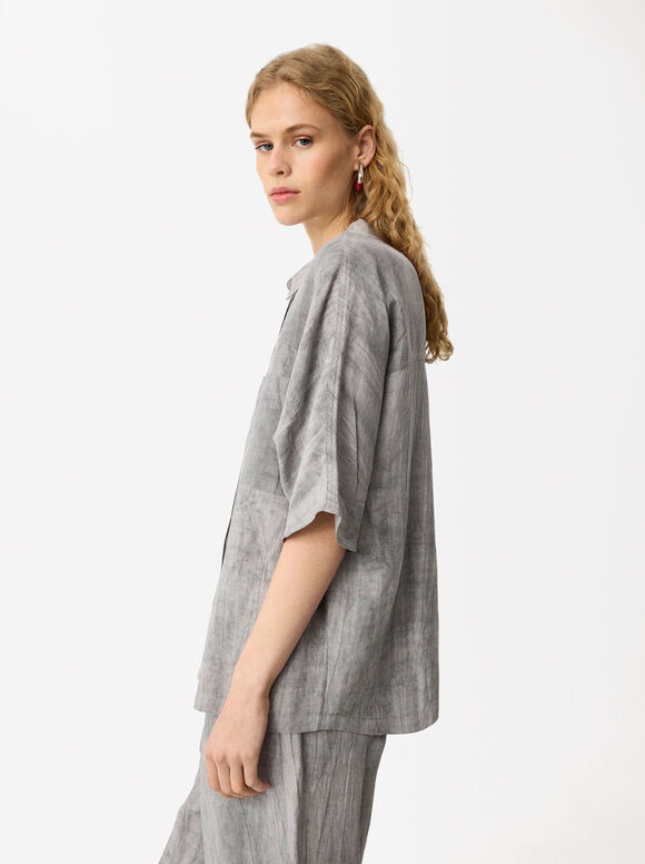 Loose-Fitting Printed Shirt, Grey, hi-res