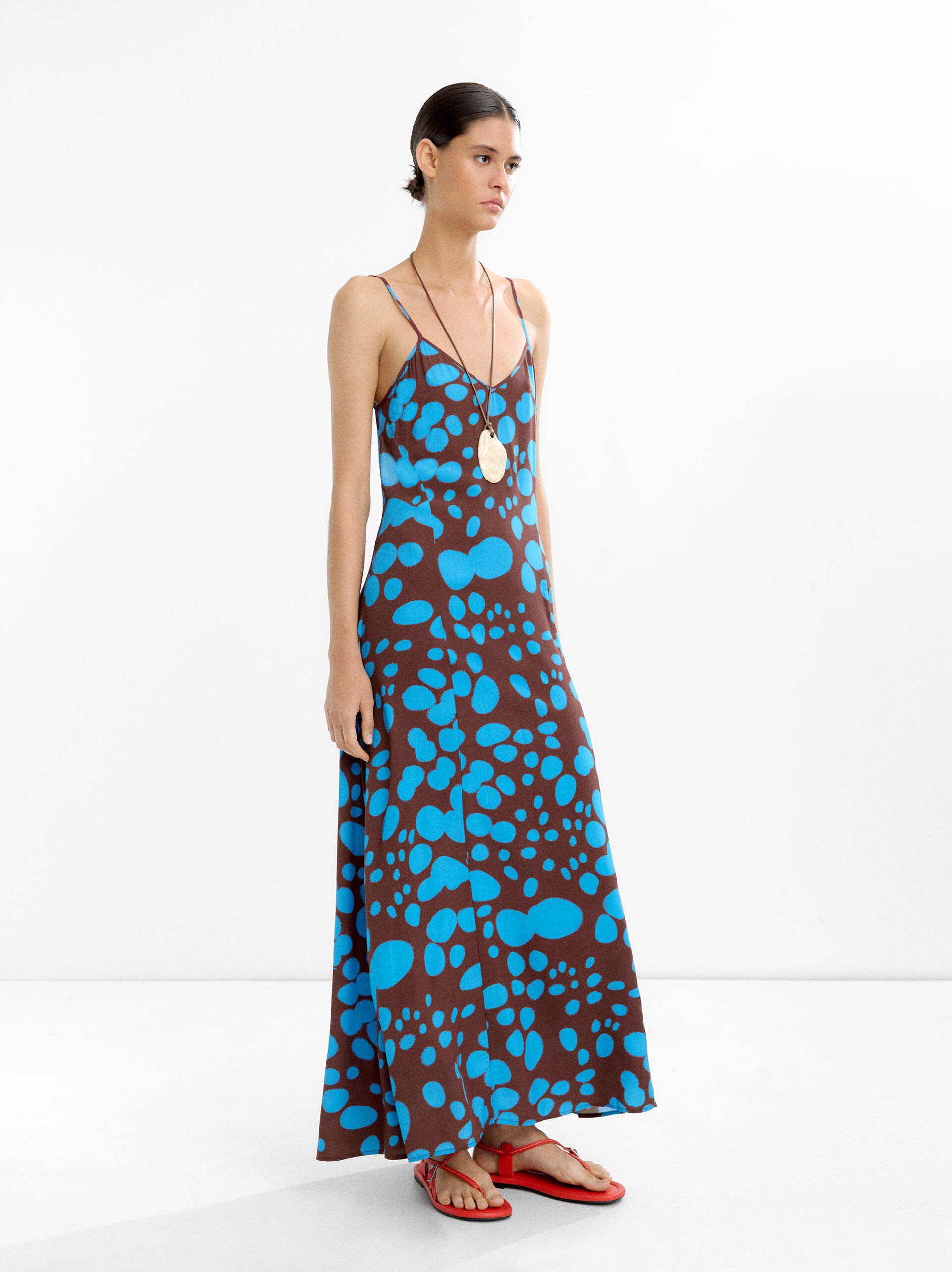 Long printed dress with straps image number 0.0