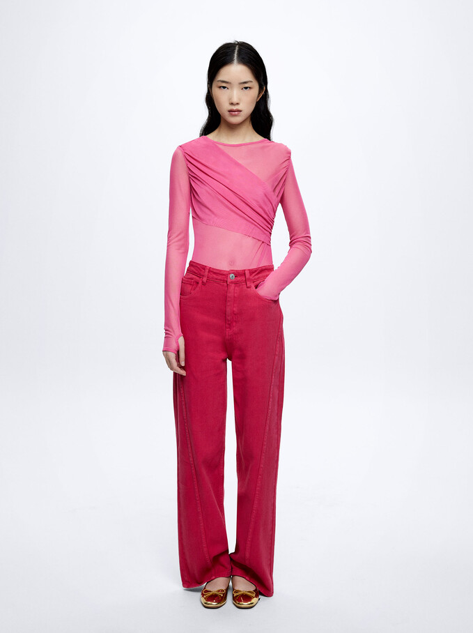 Long-Sleeve Bodysuit, Pink, hi-res