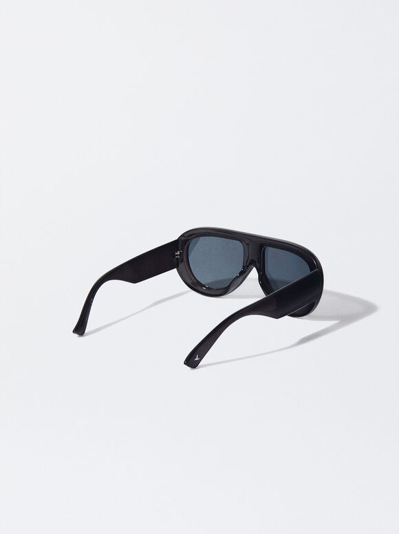 Ovale Sonnenbrille, Schwarz, hi-res