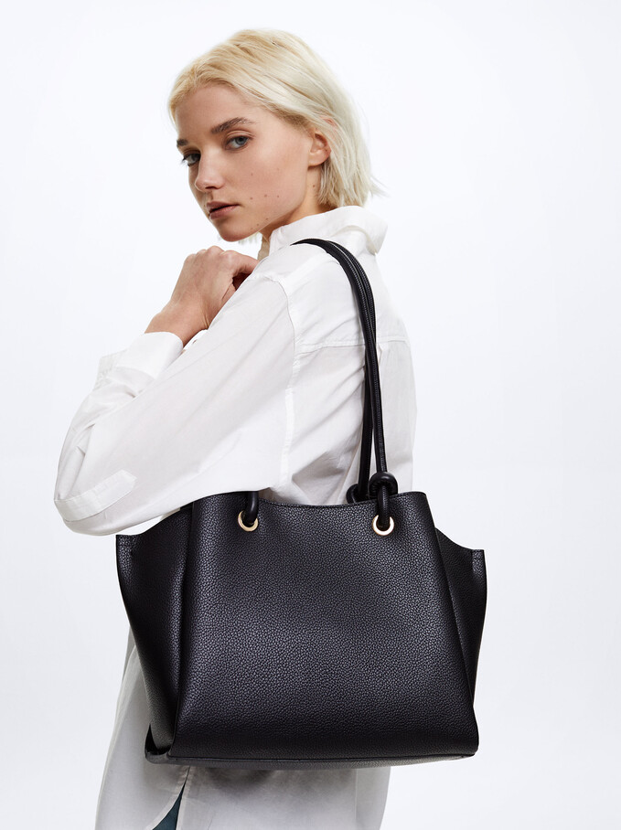 Shopper Bag With Knots, Black, hi-res