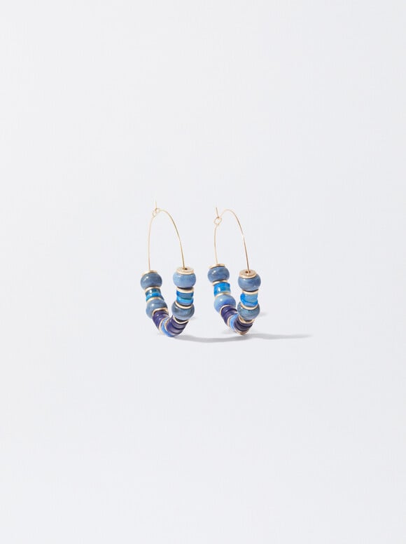 Hoop Earrings With Semiprecious Stone, Multicolor, hi-res