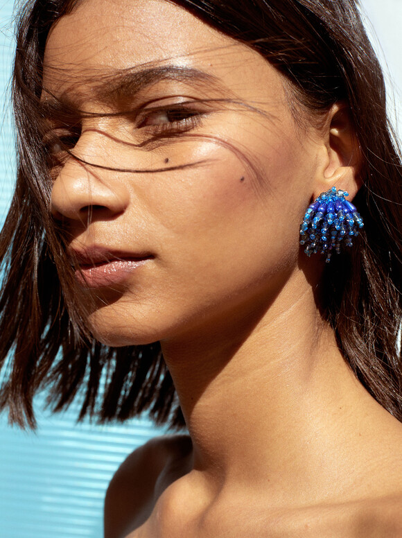 Boucles D’Oreilles Avec Perles Fantaisie, Bleu, hi-res
