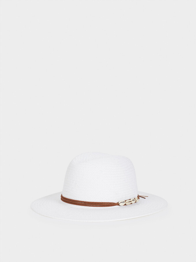 Braided Hat With Shell, White, hi-res