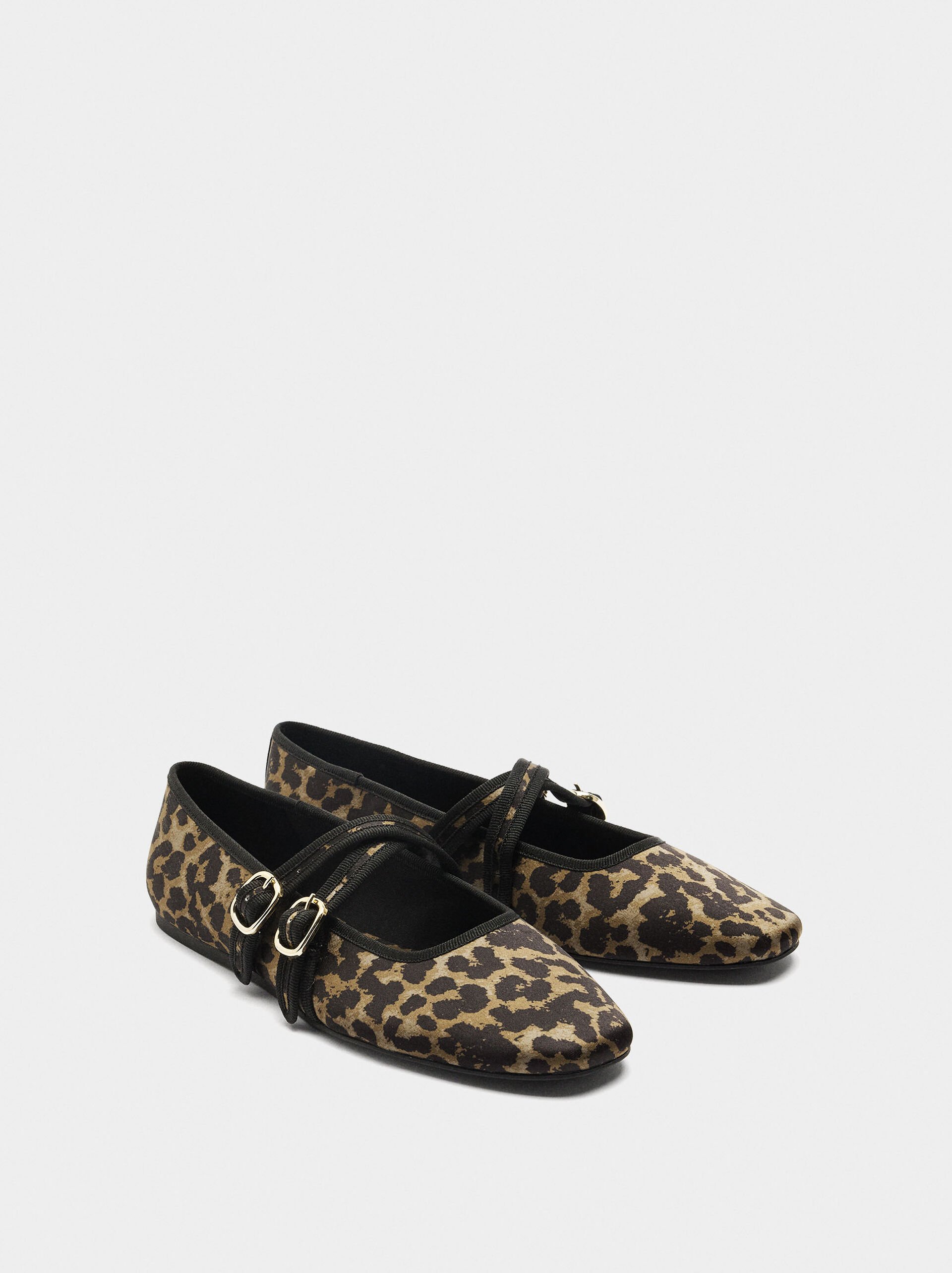 Ballet flats with animal printed fabric image number 2.0