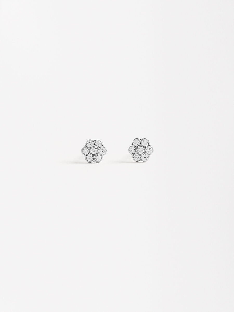 Flower earrings with zirconias - 925 sterling silver