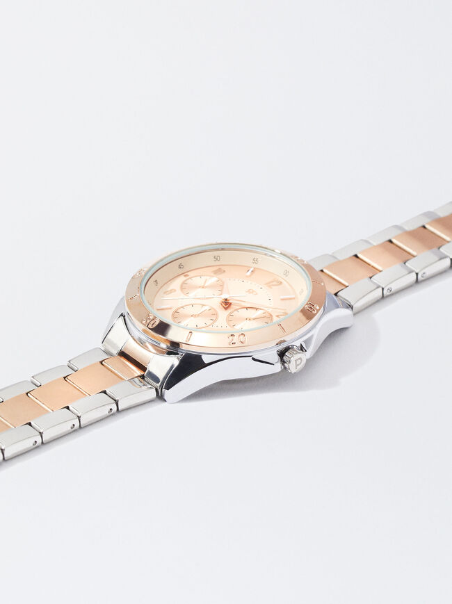 Relógio Com Bracelete De Aço Bicolor