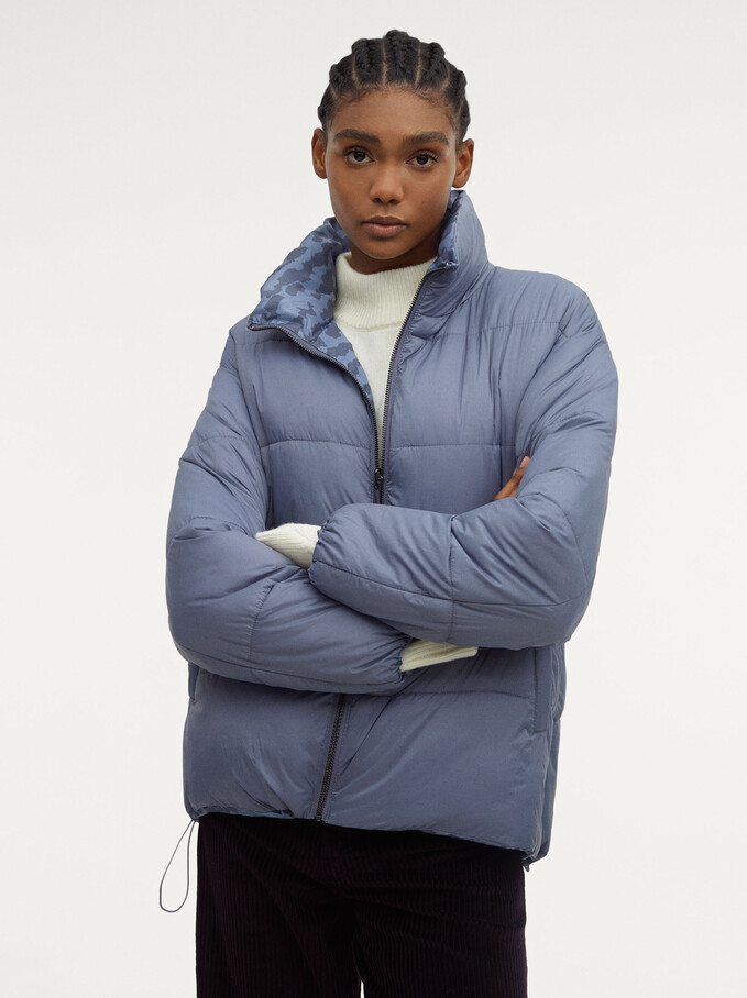 Quilted Coat With Pockets, Blue, hi-res