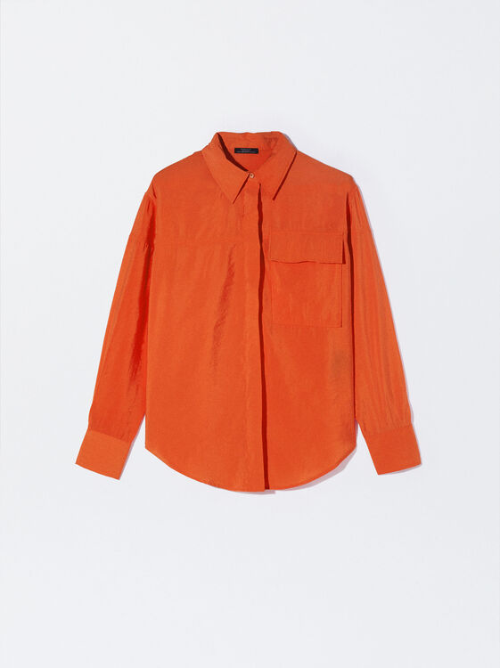 Camisa Manga Larga Con Botones, Naranja, hi-res