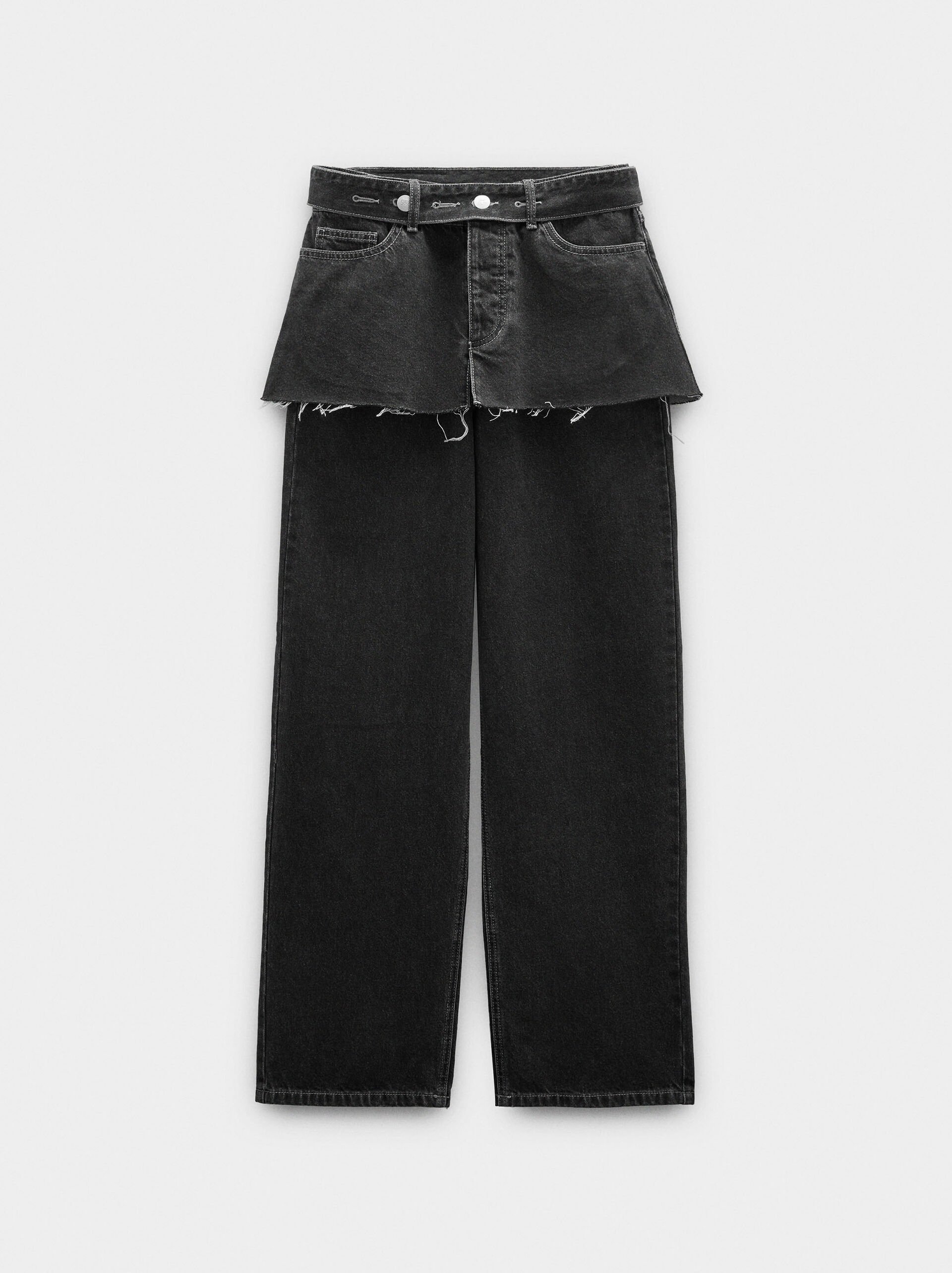 Straight denim trousers with skirt detail image number 6.0