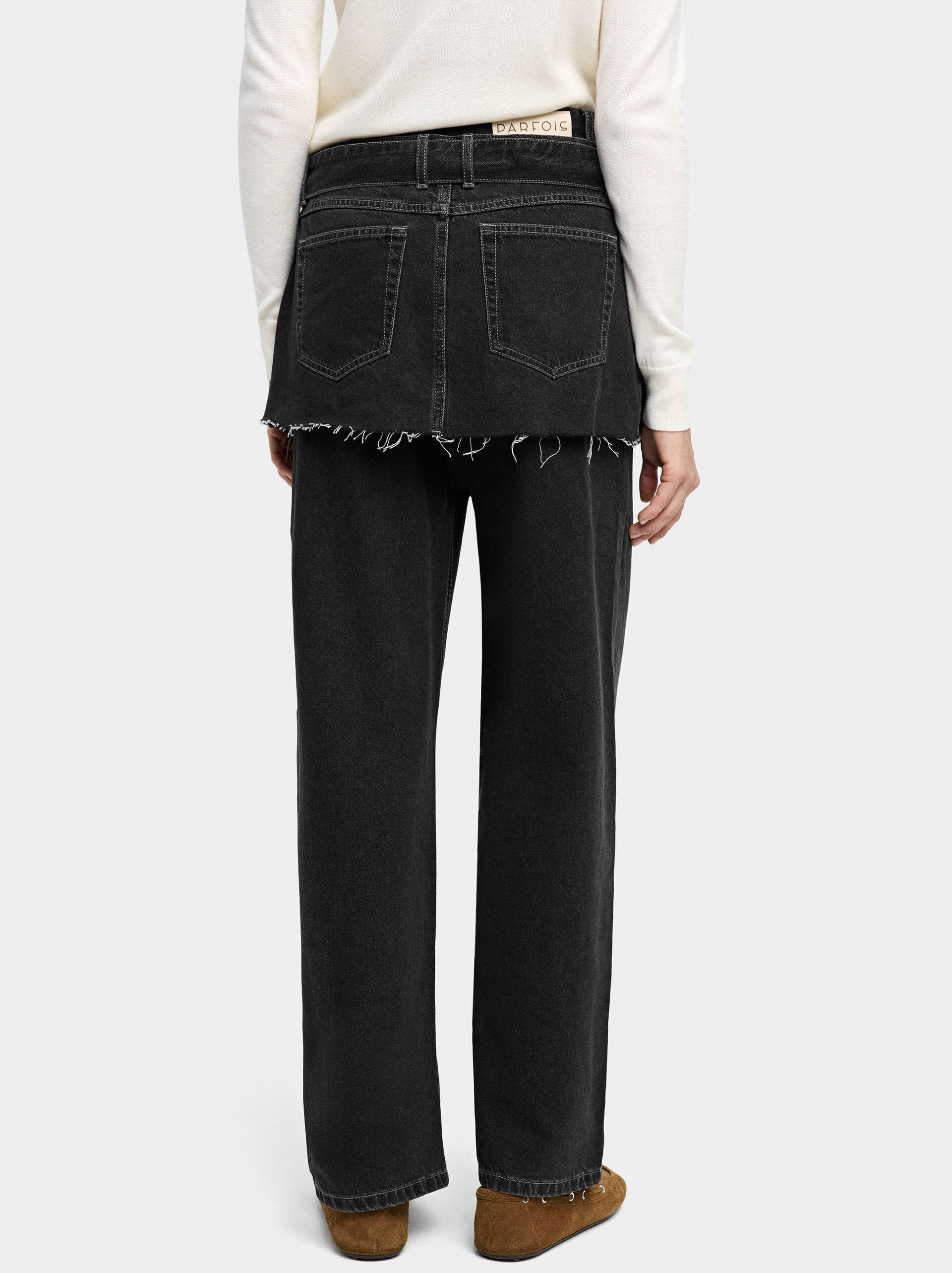 Straight denim trousers with skirt detail image number 3.0