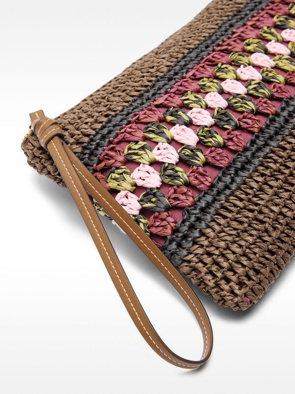 Straw-effect envelope bag with braided detail