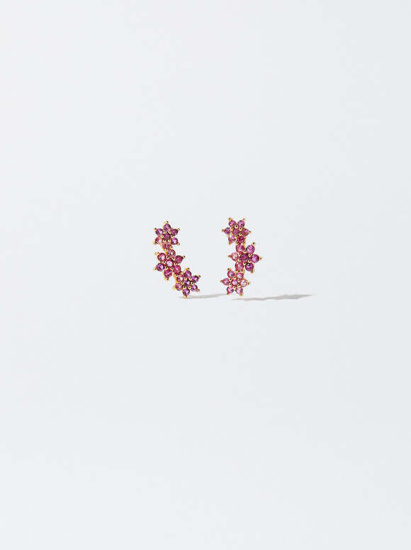 925 Silver Studs With Zirconia, Red, hi-res