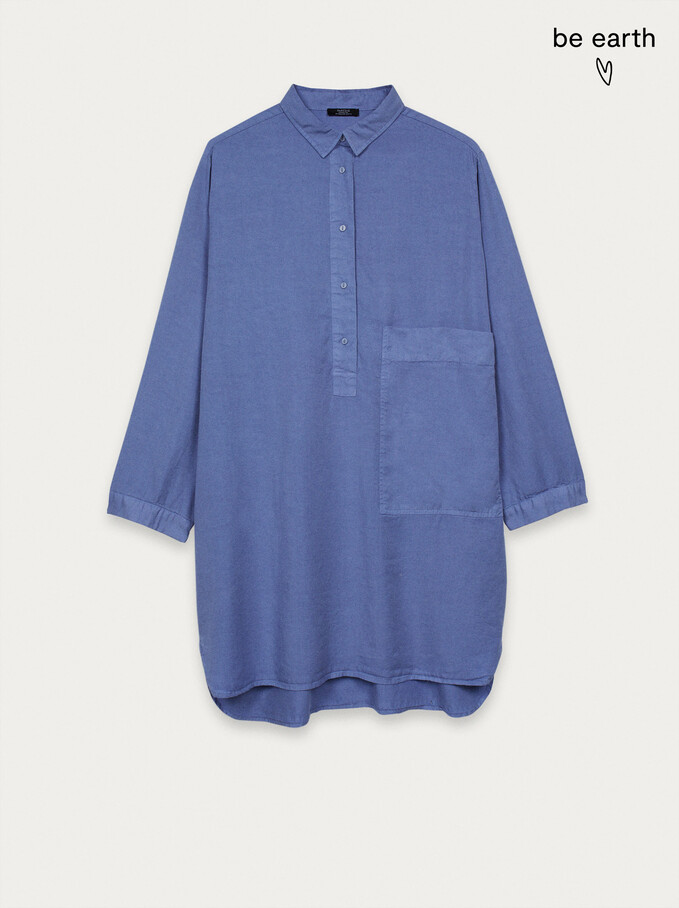 100% Lyocell Shirt Dress, Blue, hi-res