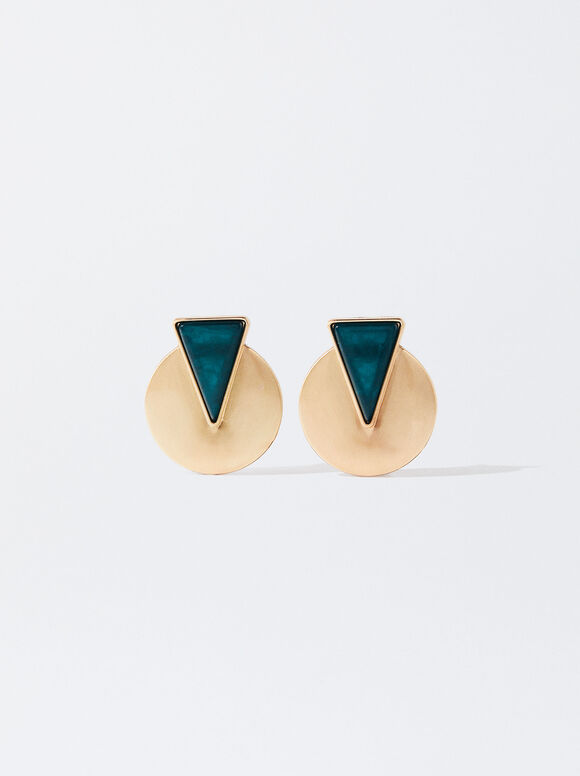 Gold Earrings With Resin, Green, hi-res