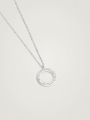 Silver Stainless Steel Necklace With Crystals image number 1.0