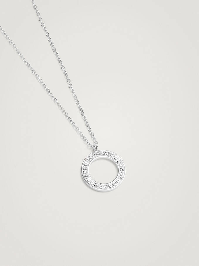 Short Stainless Steel Necklace With Crystals, Silver, hi-res